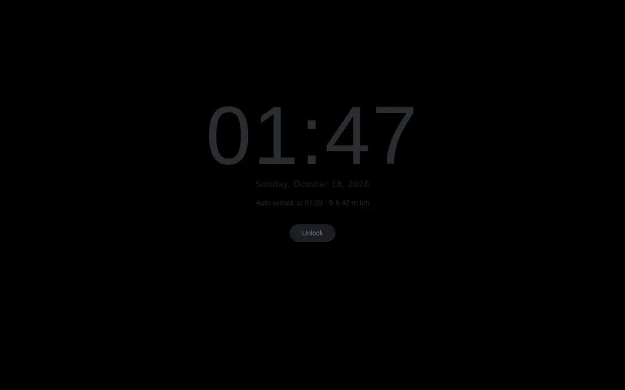 Solid black lock screen with a very faint clock